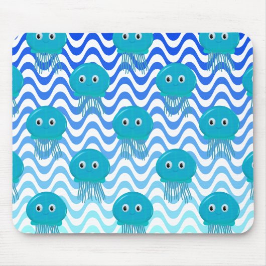 Gradient Blue Waves und Quallenmuster Mousepad (Vorne)