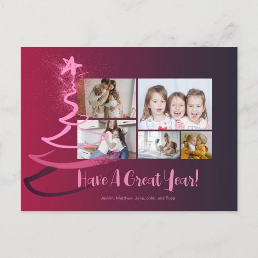 Gradient Burgundy Glitzer Tree 5 Fotos Urlaub Postkarte (Vorderseite)