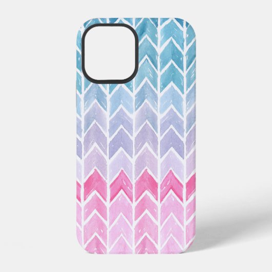 Gradient Chevron: Wasserfarb-Herringbone-Muster. iPhone Hülle (Rückseite)