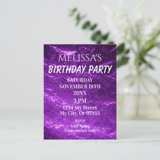 Gradient Deep Purple Birthday Invitation Postkarte (Stehend Vorderseite)