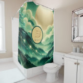 Gradient Emerald Kelly Green Glitzer Mit Monogramm Duschvorhang (Beispiel)