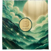 Gradient Emerald Kelly Green Glitzer Mit Monogramm Duschvorhang (Vorderseite)