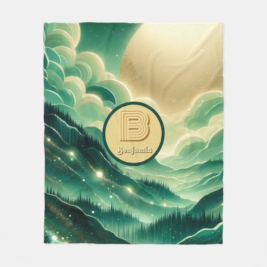 Gradient Emerald Kelly Green Glitzer Mit Monogramm Fleecedecke (Vorderseite)