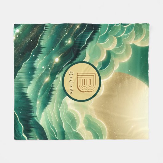 Gradient Emerald Kelly Green Glitzer Mit Monogramm Fleecedecke (Vorderseite (Horizontal))