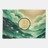 Gradient Emerald Kelly Green Glitzer Mit Monogramm Geschirrtuch (Horizontal)