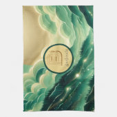Gradient Emerald Kelly Green Glitzer Mit Monogramm Geschirrtuch (Vertikal)
