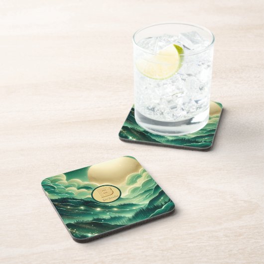 Gradient Emerald Kelly Green Glitzer Mit Monogramm Getränkeuntersetzer (Rechte Seite)