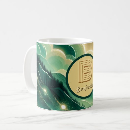 Gradient Emerald Kelly Green Glitzer Mit Monogramm Kaffeetasse (Vorderseite Links)