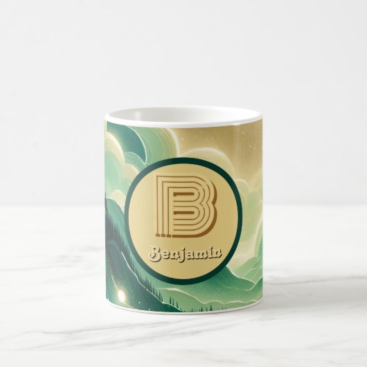 Gradient Emerald Kelly Green Glitzer Mit Monogramm Kaffeetasse (Mittel)
