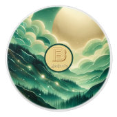 Gradient Emerald Kelly Green Glitzer Mit Monogramm Keramikknauf (Vorderseite)