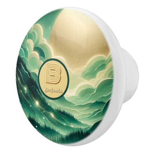 Gradient Emerald Kelly Green Glitzer Mit Monogramm Keramikknauf (Rechts)