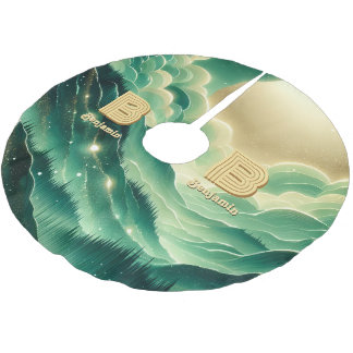 Gradient Emerald Kelly Green Glitzer Mit Monogramm Polyester Weihnachtsbaumdecke