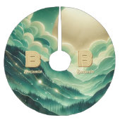 Gradient Emerald Kelly Green Glitzer Mit Monogramm Polyester Weihnachtsbaumdecke (Vorderseite)