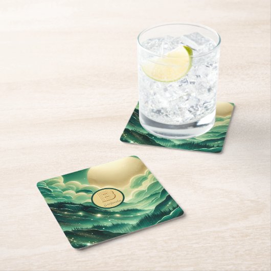 Gradient Emerald Kelly Green Glitzer Mit Monogramm Rechteckiger Pappuntersetzer (Vor Ort)