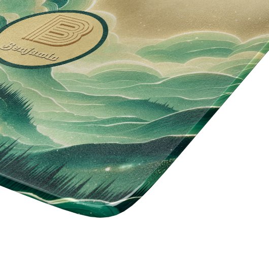 Gradient Emerald Kelly Green Glitzer Mit Monogramm Schneidebrett (Ecke)