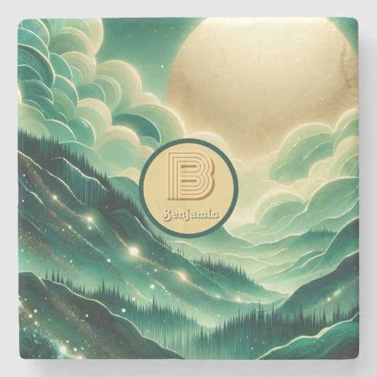 Gradient Emerald Kelly Green Glitzer Mit Monogramm Steinuntersetzer (Vorderseite)