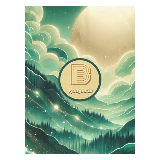 Gradient Emerald Kelly Green Glitzer Mit Monogramm Tischdecke (Vorderseite)