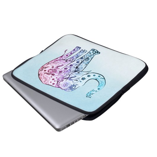 Gradient Floral Elephant Laptopschutzhülle (Vorne Knopf)