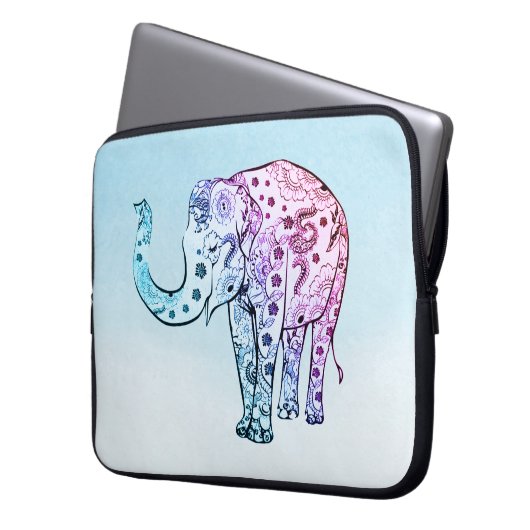 Gradient Floral Elephant Laptopschutzhülle (Vorderseite Links)