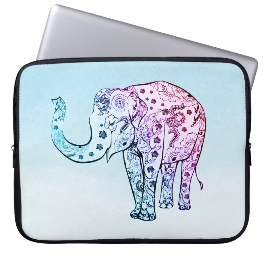 Gradient Floral Elephant Laptopschutzhülle (Vorderseite)