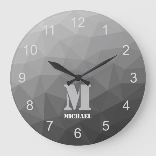 Gradient Geometric Mesh Muster Monogram Große Wanduhr (Vorderseite)