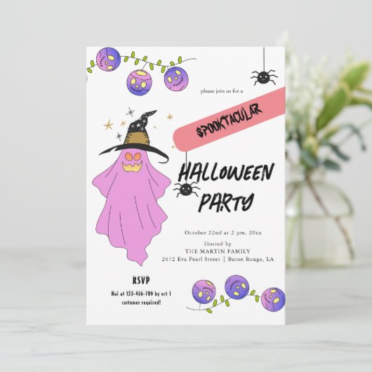 Gradient Ghost Skull Garland Halloween-Party Einladung (Stehend Vorderseite)