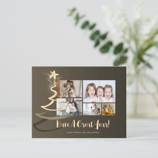 Gradient Gold Glitzer Tree 5 Fotos Urlaub Postkarte (Stehend Vorderseite)