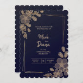 Gradient-golden-floral-Hochzeit-Einladung Einladung (Vorne/Hinten)