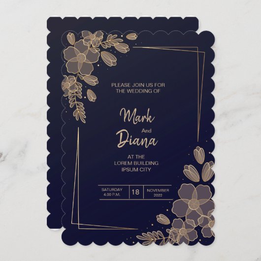 Gradient-golden-floral-Hochzeit-Einladung Einladung (Vorne/Hinten)