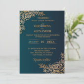 Gradient Golden Floral Wedding Einladung (Stehend Vorderseite)