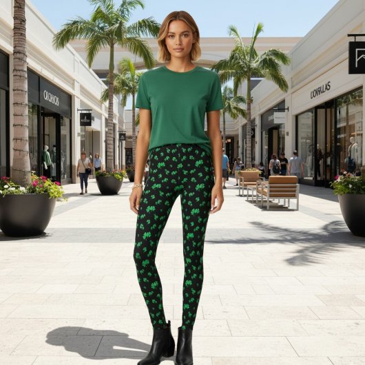 Gradient Green Irish Kleeblatt Pattern auf Black Leggings