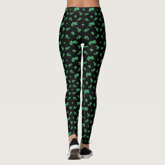 Gradient Green Irish Kleeblatt Pattern auf Black Leggings (Rückseite)
