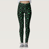 Gradient Grün Irischer Shamrock-Muster auf Schwarz Leggings (Vorderseite)