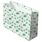 Gradient Grün Irisches Kleeblatt-Muster Große Geschenktüte (Vorderseite Schrägansicht)