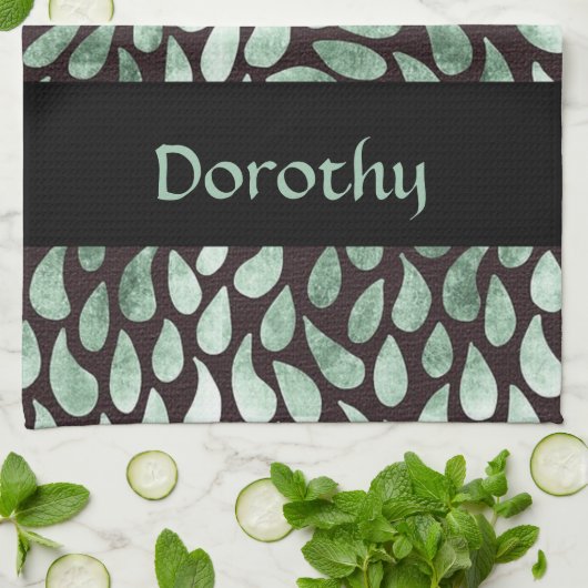 Gradient grüne Blätter auf schwarz Geschirrtuch (Gefaltet)