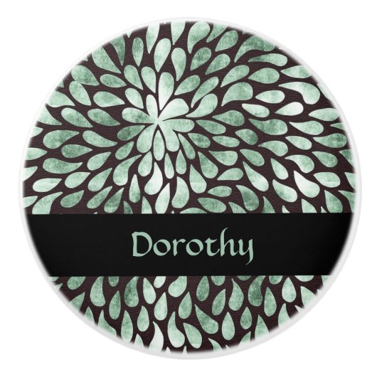 Gradient grüne Blätter auf schwarz Keramikknauf (Vorderseite)