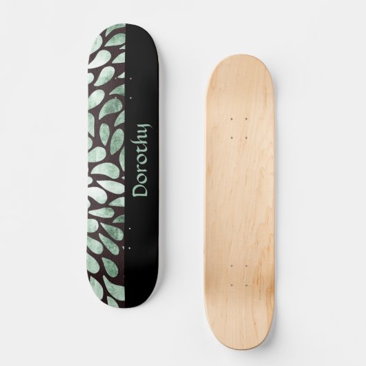 Gradient grüne Blätter auf schwarz Skateboard (Vorderseite)