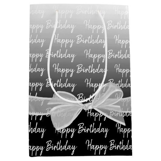 Gradient Happy Birthday mit weißem Bow Mittlere Geschenktüte (Vorderseite)
