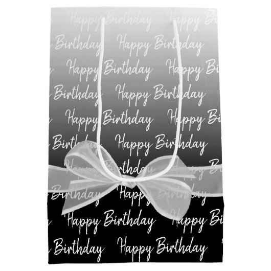 Gradient Happy Birthday mit weißem Bow Mittlere Geschenktüte (Rückseite)