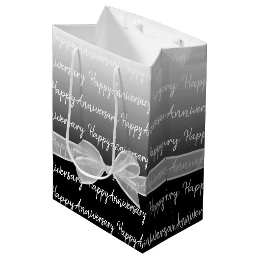 Gradient Happy Jubiläum mit weißem Bow Mittlere Geschenktüte (Vorderseite Schrägansicht)