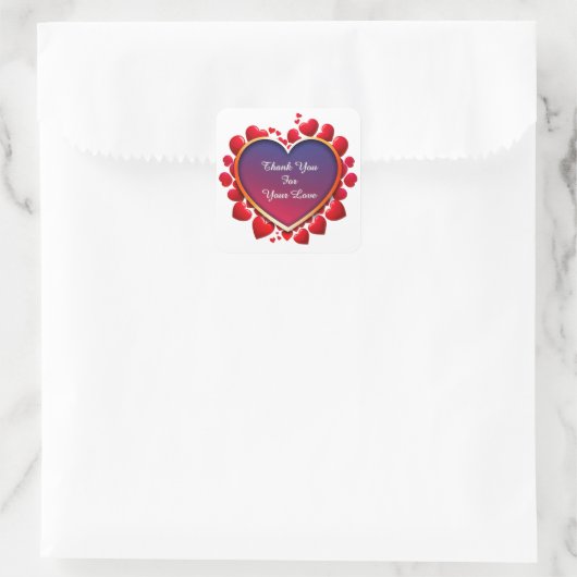 Gradient Heart With Red Floral Frame Quadratischer Aufkleber (Tasche)