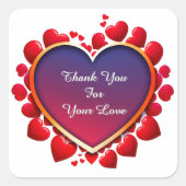 Gradient Heart With Red Floral Frame Quadratischer Aufkleber (Vorderseite)