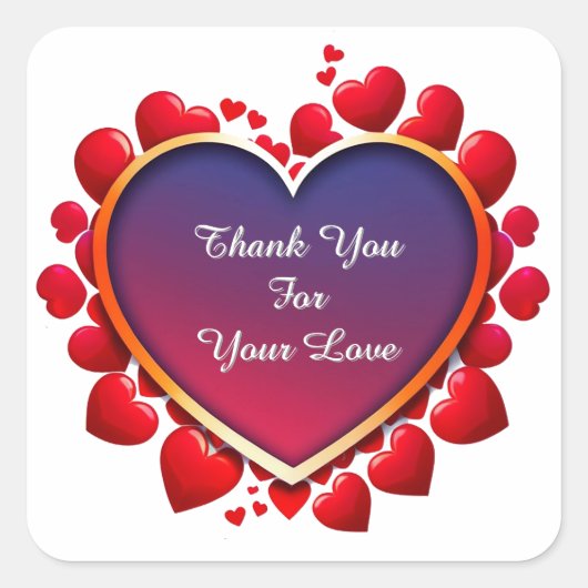 Gradient Heart With Red Floral Frame Quadratischer Aufkleber (Vorderseite)