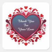 Gradient Heart With Red Floral Frame Quadratischer Aufkleber (Vorderseite)