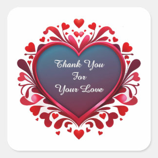 Gradient Heart With Red Floral Frame Quadratischer Aufkleber