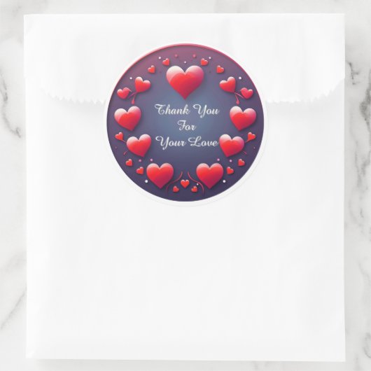 Gradient Heart With Red Floral Frame Runder Aufkleber (Tasche)