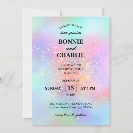 Gradient Holographic Glitzer Wedding Einladung (Vorderseite)