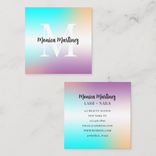 Gradient Imitat Metallische Textur mit Monogramm Quadratische Visitenkarte (Vorne/Hinten)