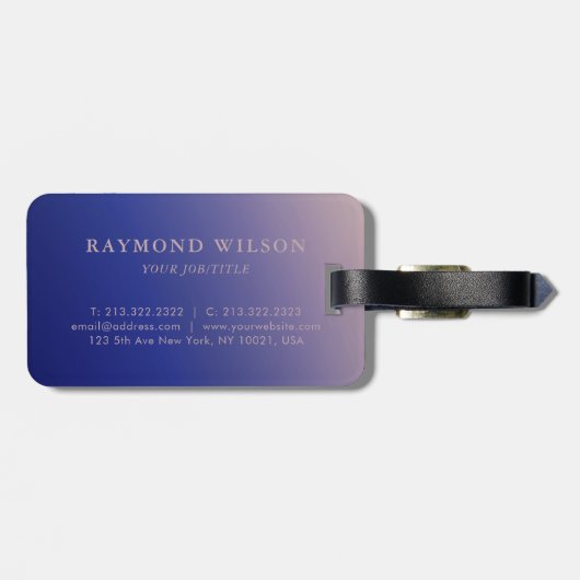 Gradient Imitats Rose Gold und Navy Blue Monogram Gepäckanhänger (Rückseite horizontal)