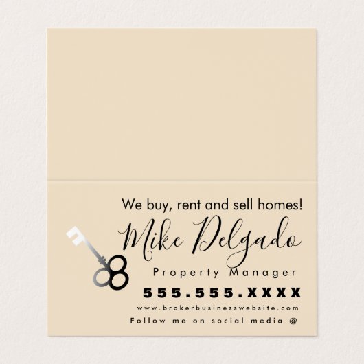 Gradient Key Zuhause Sales Broker Beige Business C Visitenkarten (Außenseite Aufgefaltet)